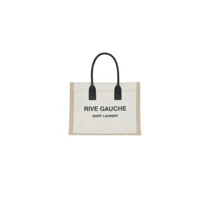 RIVE GAUCHE SMALL TOTE BAG IN LINEN AND LEATHER
